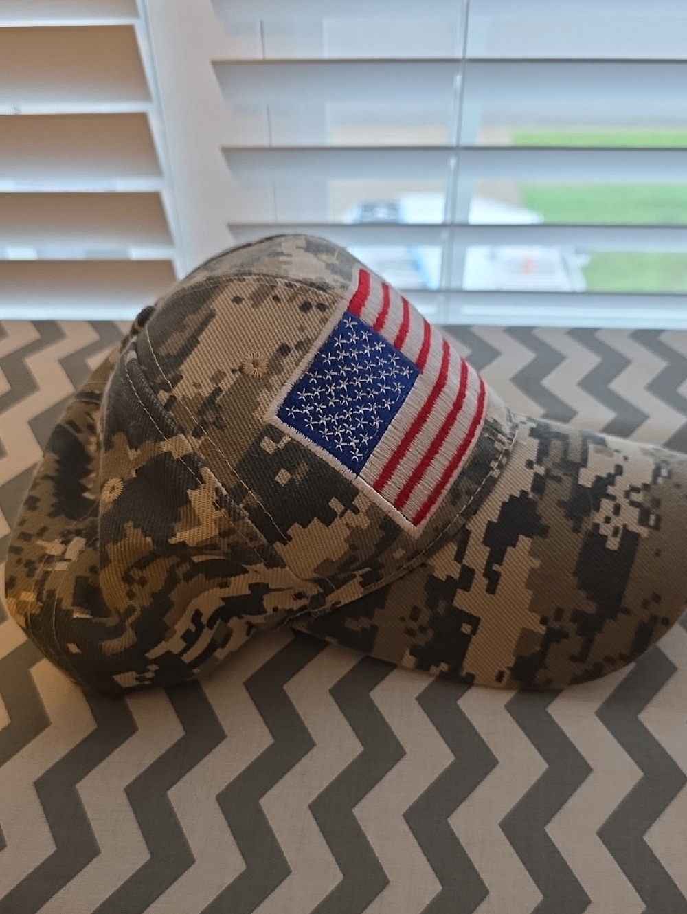 Camo Baseball Cap with Embroidered American Flag